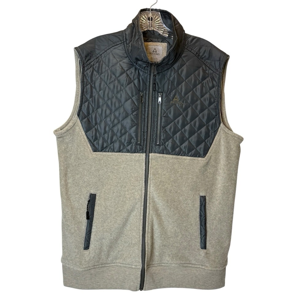 Ascend Hiking Fishing‎ Gray Fleece Sleeveless Mens L Vest Pockets Full Zip
